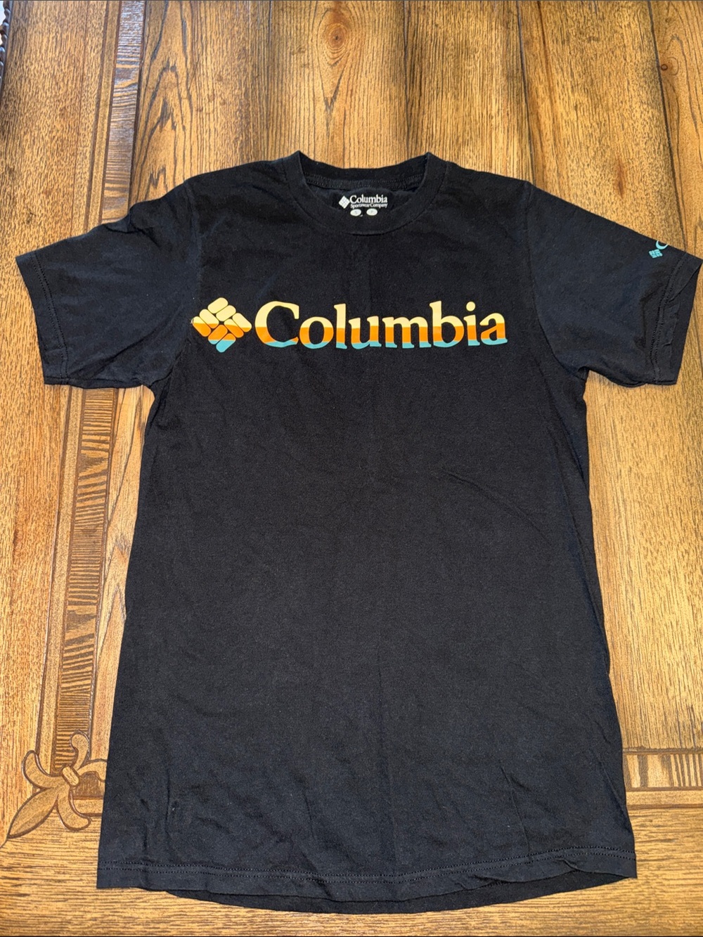 Columbia Black Short Sleeve Tee with Multicolor Logo